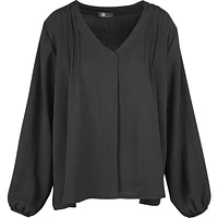 Pleated Shoulders V-Neck Long Sleeve Top