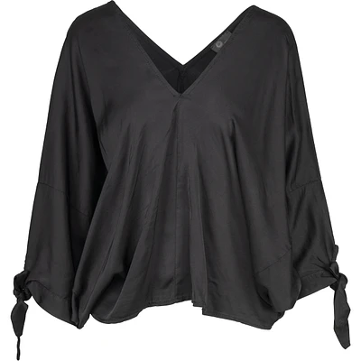 Oversized Bat-Wing V-Neck Long Sleeve Top