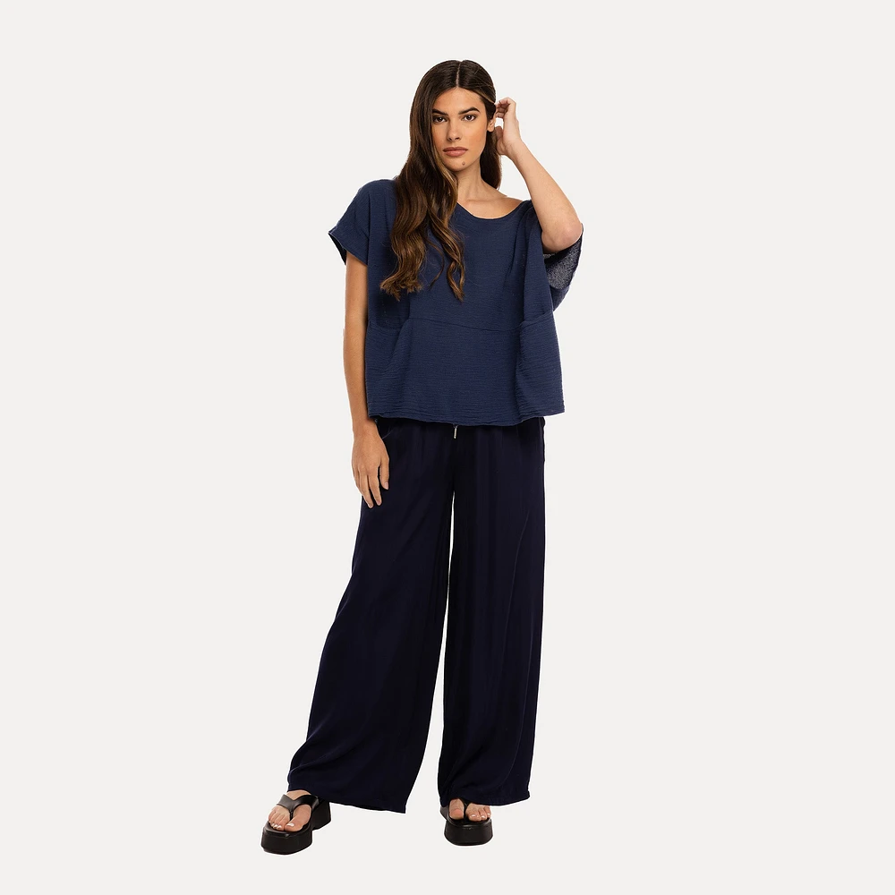 M Made Italy — Haut tissé à manches courtes pour femme