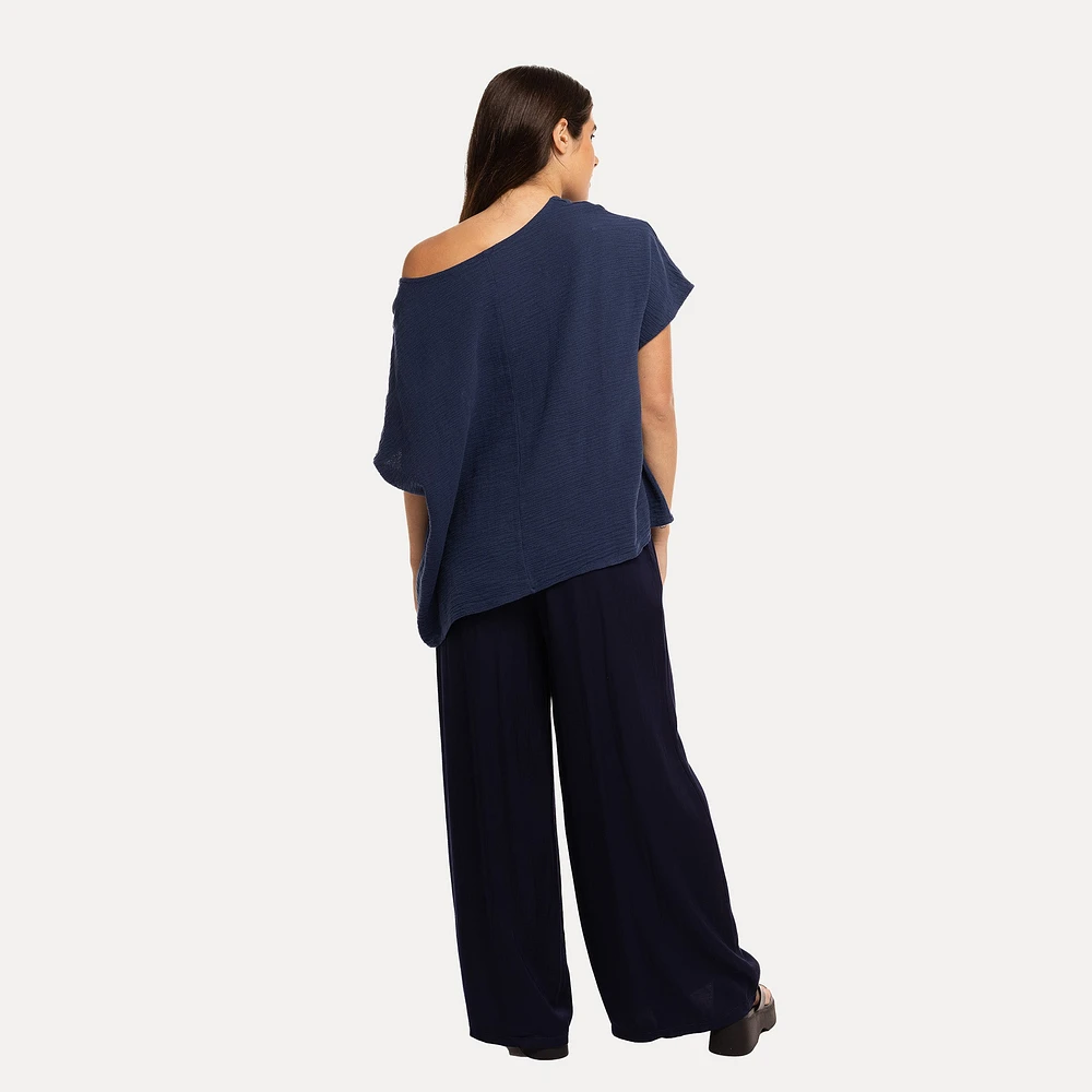 M Made Italy — Haut tissé à manches courtes pour femme