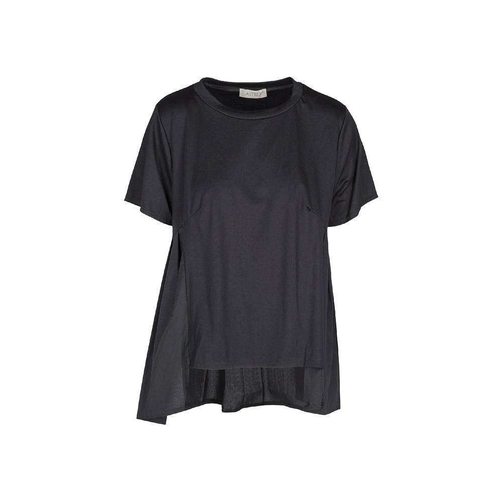 Astrid — Women's Woven Combo Top with Knit Details