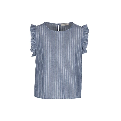 Astrid — Women's Classic Woven Top Blue Stripe