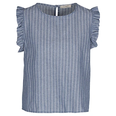 Astrid — Women's Classic Woven Top Blue Stripe