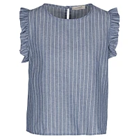 Astrid — Women's Classic Woven Top Blue Stripe