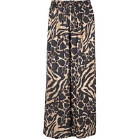 Printed Draw Cord Pull-On Pants With Slash Pockets — Black Wild Animal