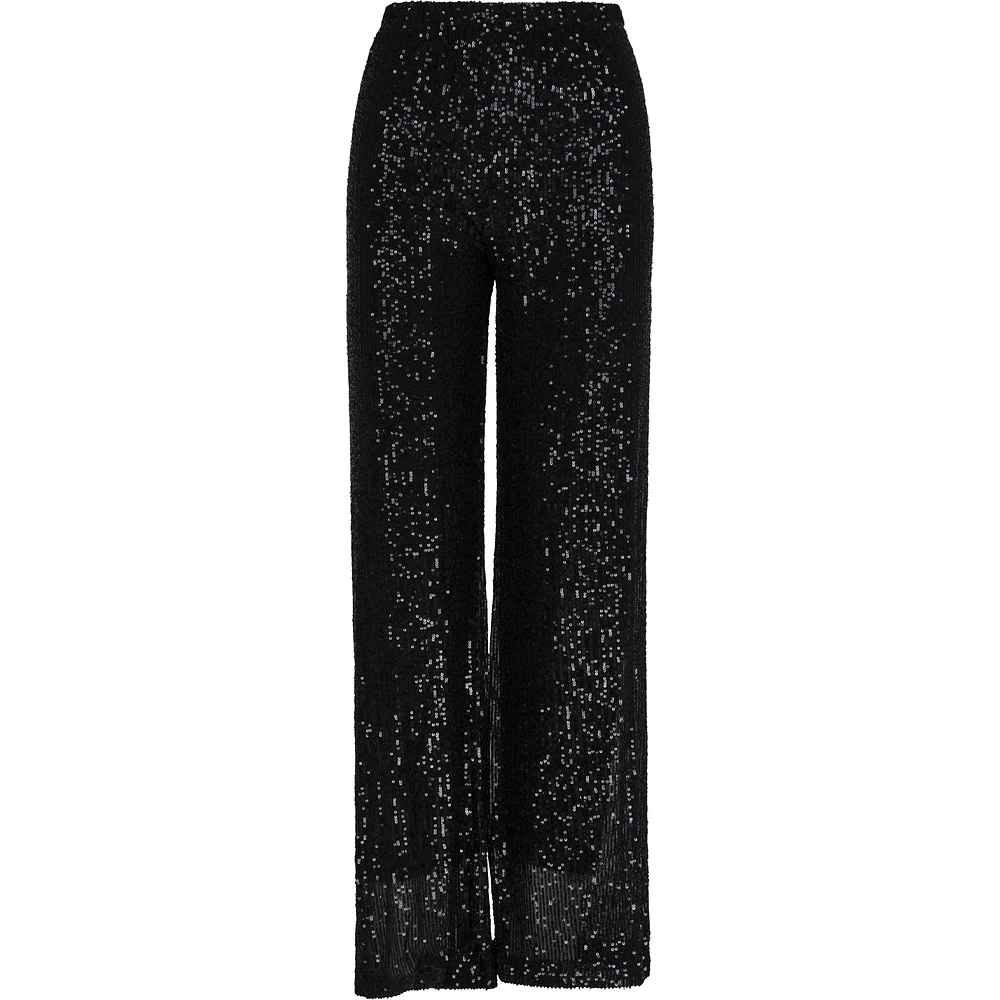 Wide-Leg Sequin Knit Pull-On Pants