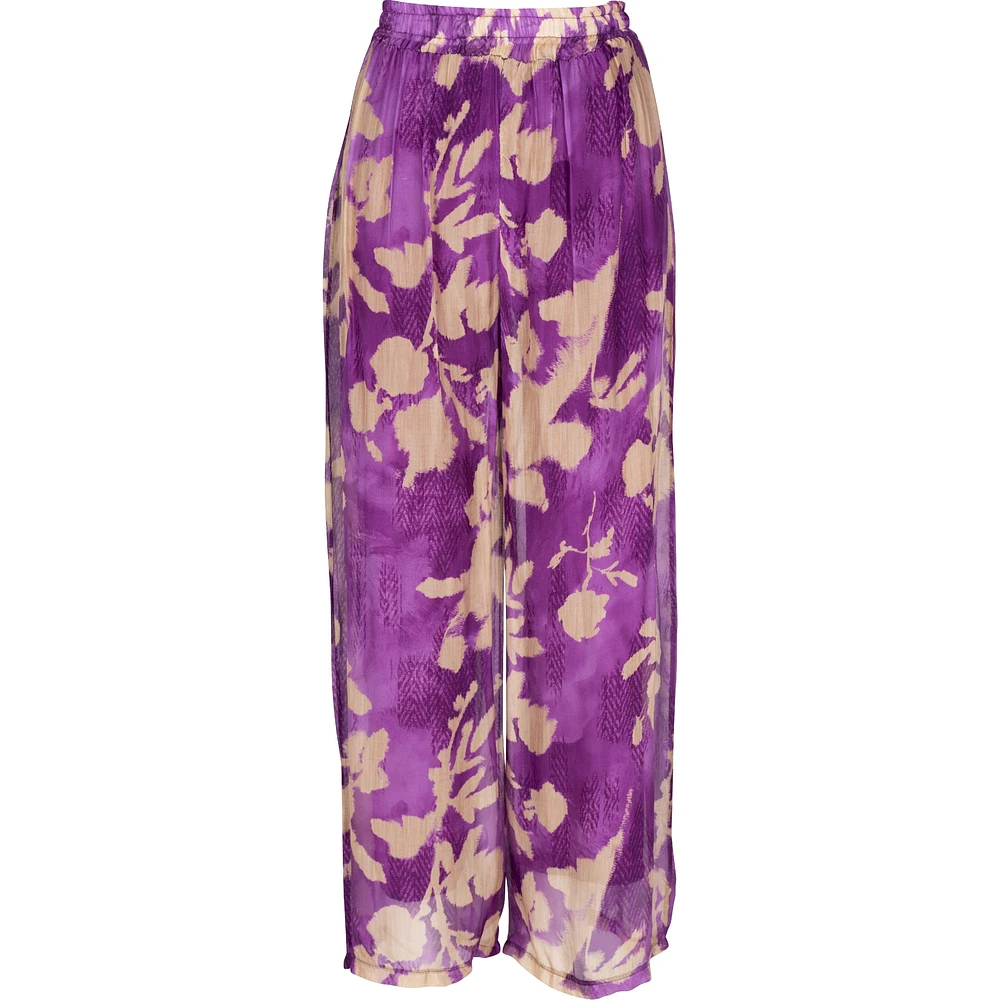 Wide-Leg Pull-On Printed Woven Pants