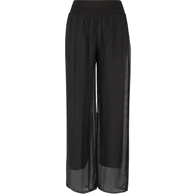 Knit Waistband Woven Pull-On Pants