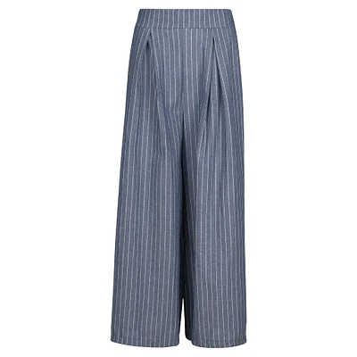 Astrid — Women's Casual Woven Pants Blue Stripe