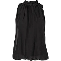 Gathered Ruffle Sleeveless Crew-Neck Top