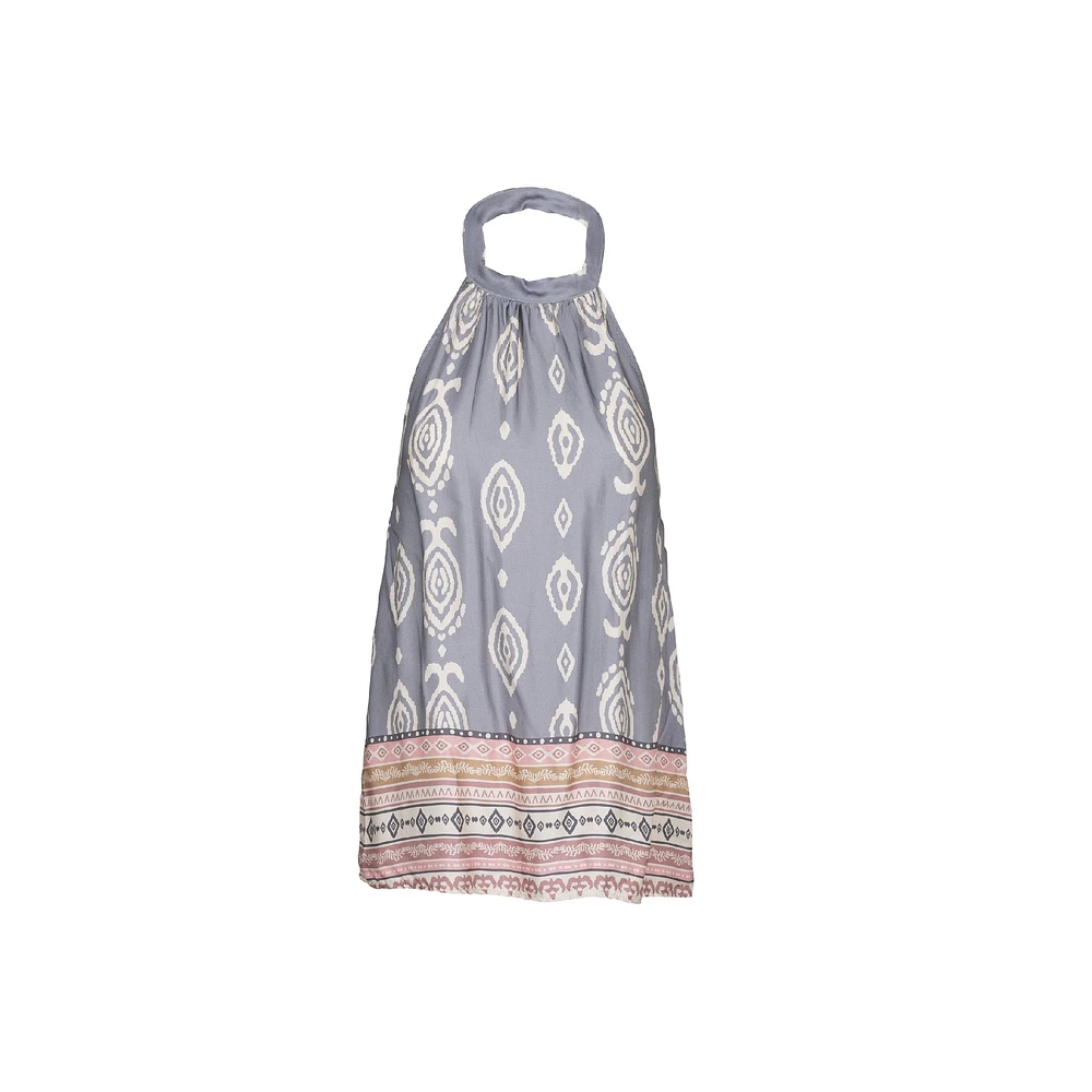 Astrid — Women's Sleeveless Woven Top Gray Print