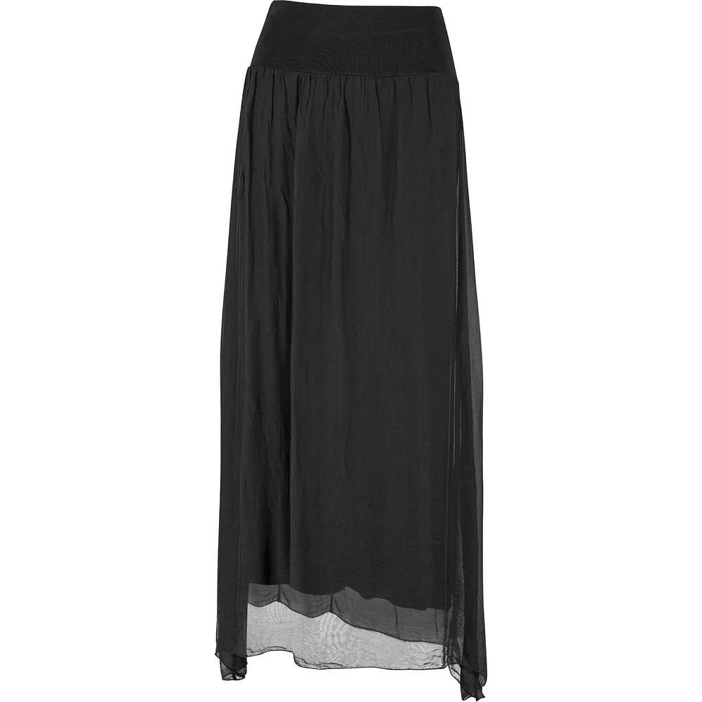 Mid-Calf Length Pull-On Skirt With Knit Waistband