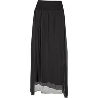 Mid-Calf Length Pull-On Skirt With Knit Waistband