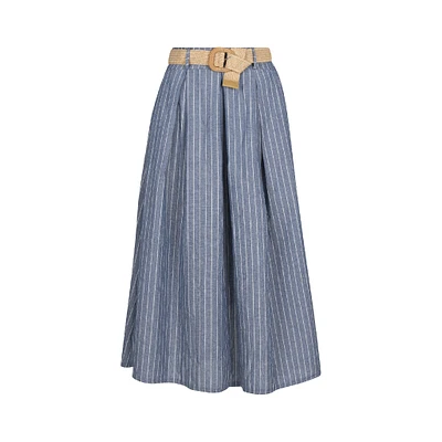 Astrid — Jupe tissée élégante pour femme Rayures bleues