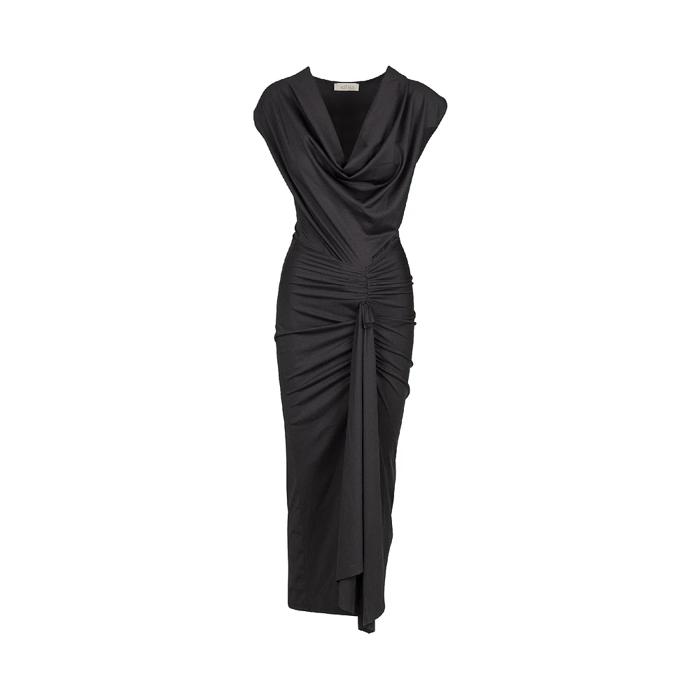 Astrid — Robe longue en maille pour femme Noir