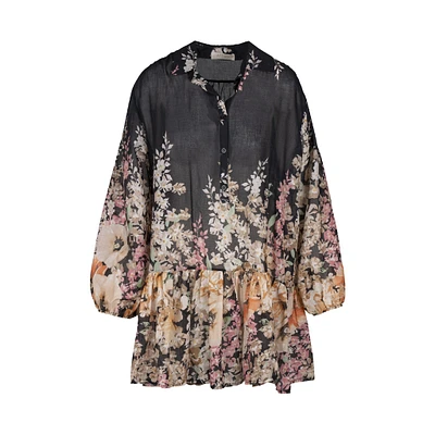 Astrid — Robe longue tissée pour femme Motif floral noir