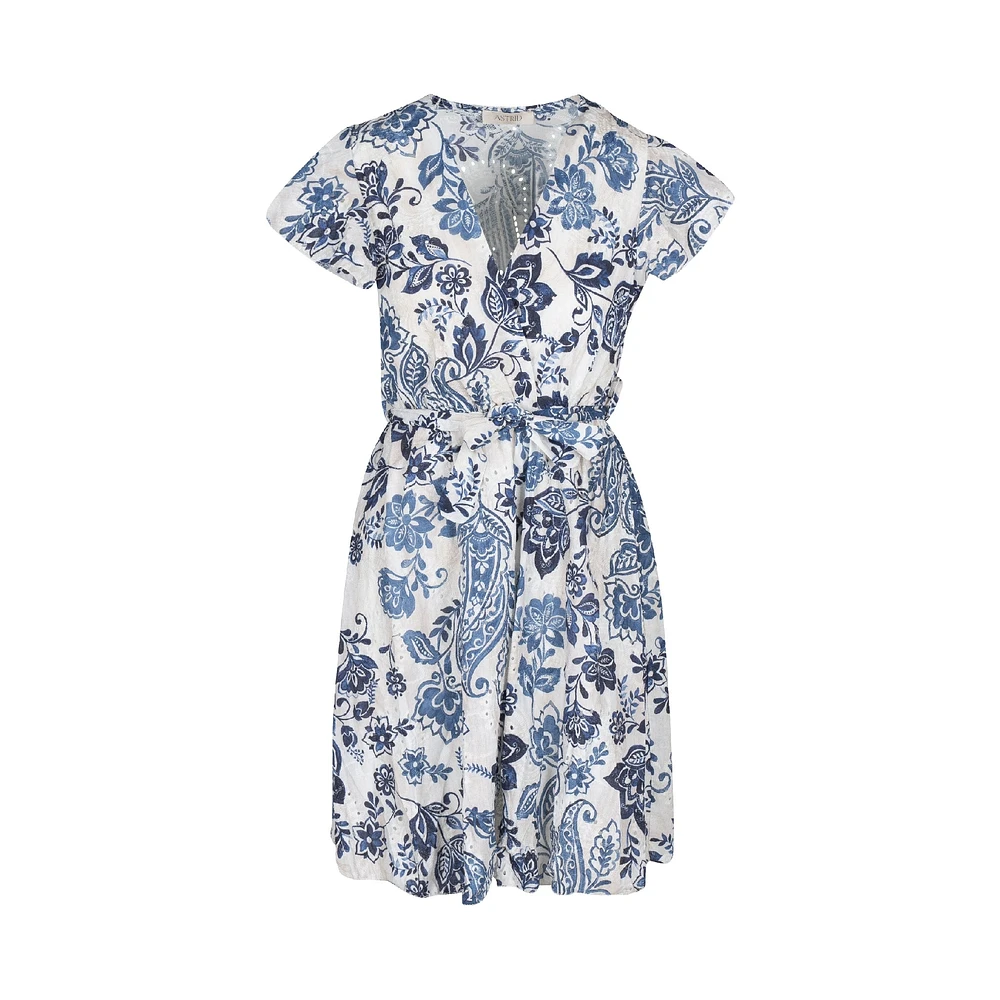 Astrid — Robe longue tissée pour femme Motif floral bleu