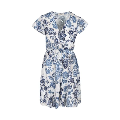 Astrid — Robe longue tissée pour femme Motif floral bleu
