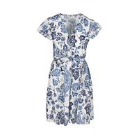 Astrid — Robe longue tissée pour femme Motif floral bleu