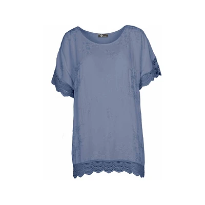 Women's Woven Short Sleeve Tunic Top | M Made Italy