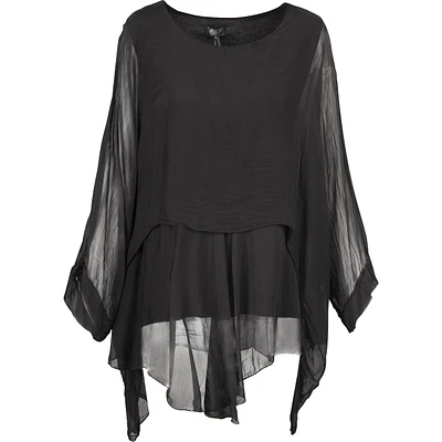 Scoop-Neck Woven Tunic With Long Sleeves