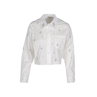 Astrid — Chemise boutonnée tissée pour femme Blanc