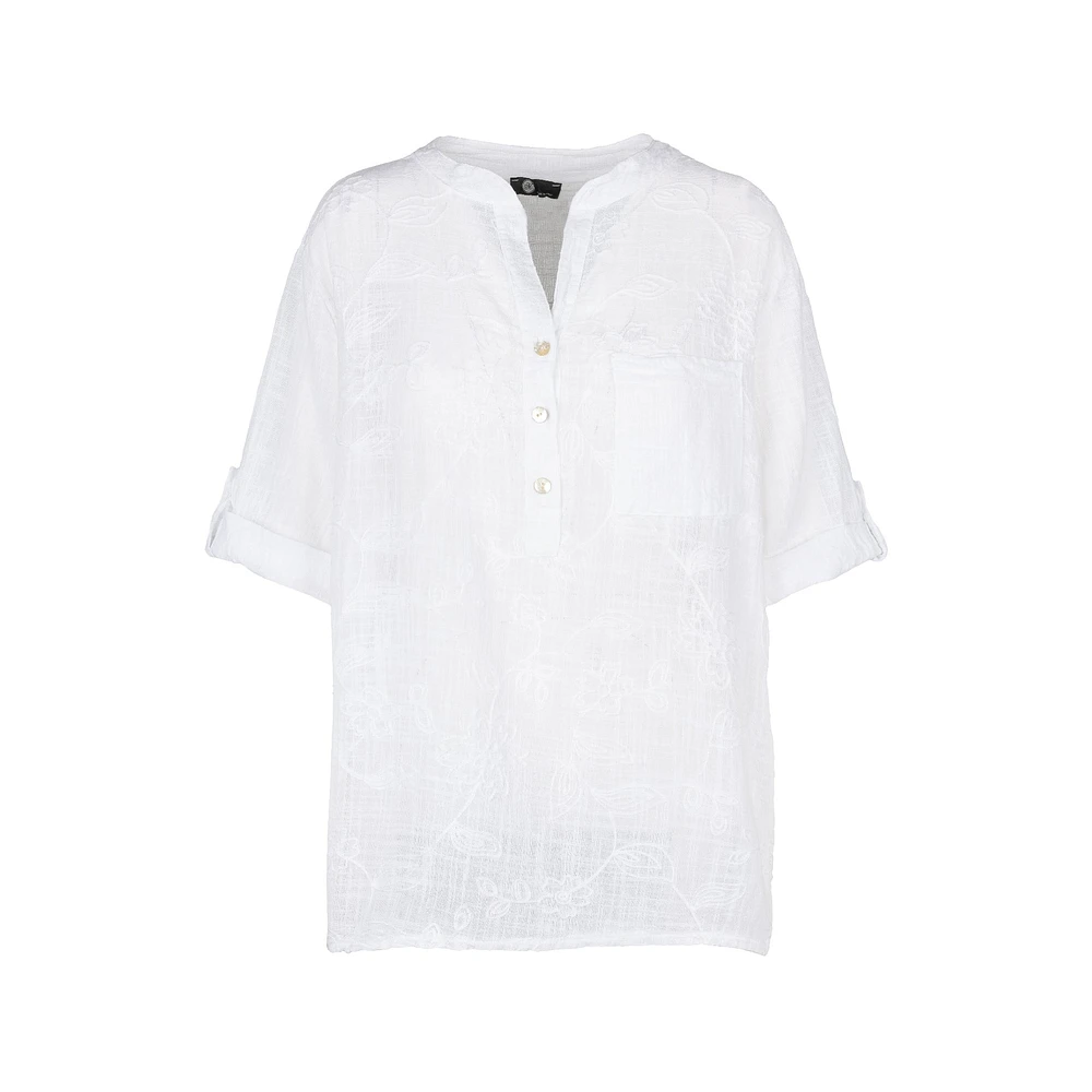 M Made Italy — Chemise tissée à manches trois-quarts pour femme