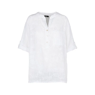 M Made Italy — Chemise tissée à manches trois-quarts pour femme