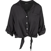 Woven Shirt With Self-Tie Detail And V-Neckline