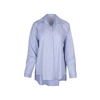 Astrid — Chemise boutonnée tissée pour femme Rayures bleu marine