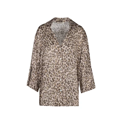 Astrid — Women's Woven Button-Up Shirt Leo Print