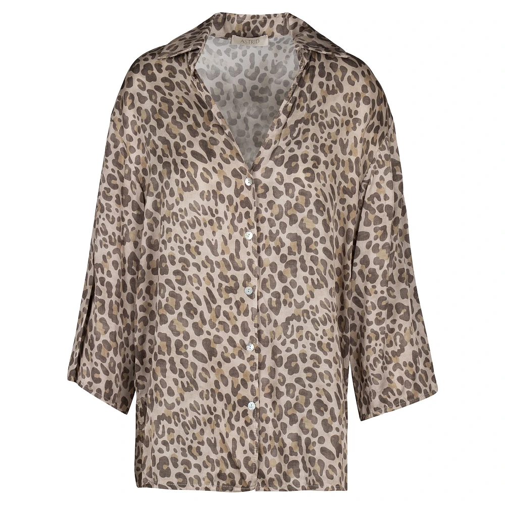 Astrid — Women's Woven Button-Up Shirt Leo Print