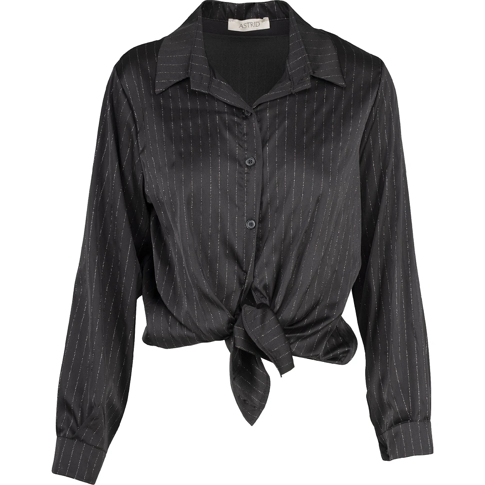 Astrid – Women's Button-Down Woven Shirt Black Pin-Stripe