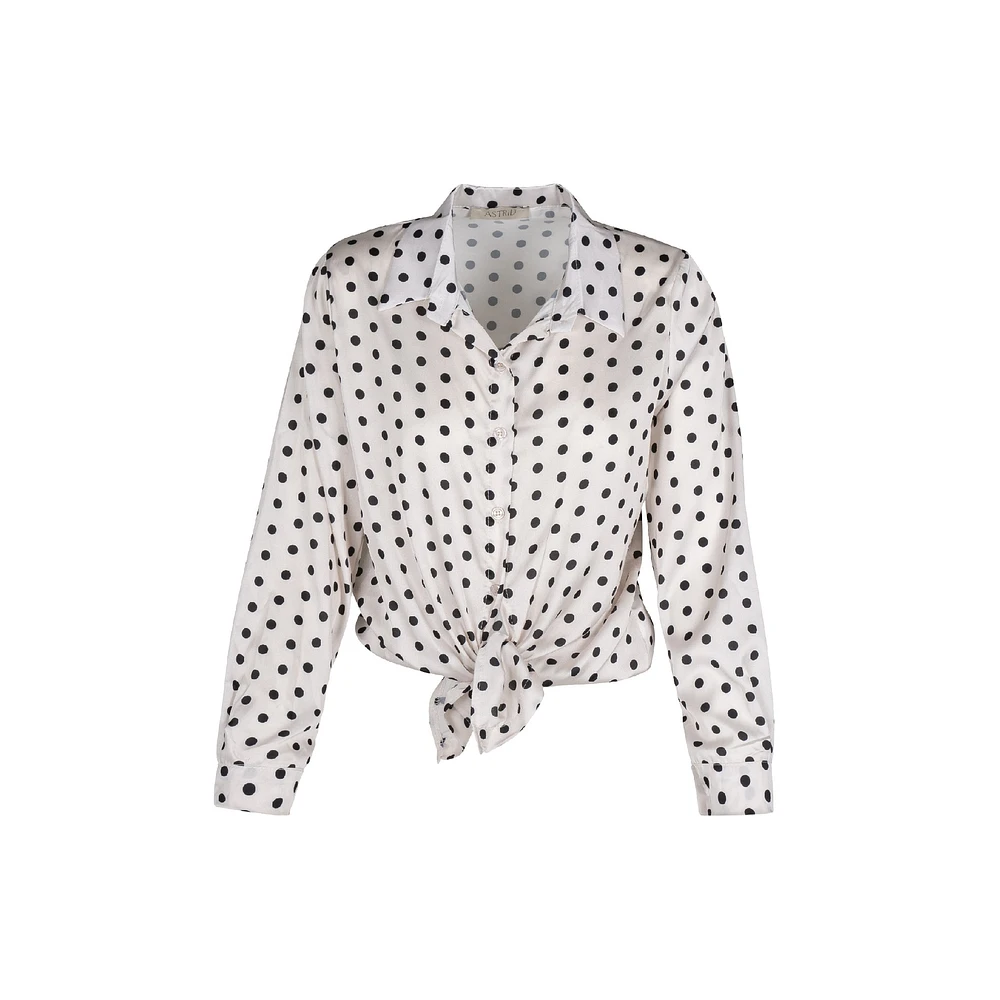 Astrid — Chemise boutonnée tissée pour femme Pois crème