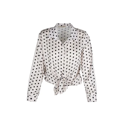 Astrid — Women's Woven Button-Up Shirt Cream Dot