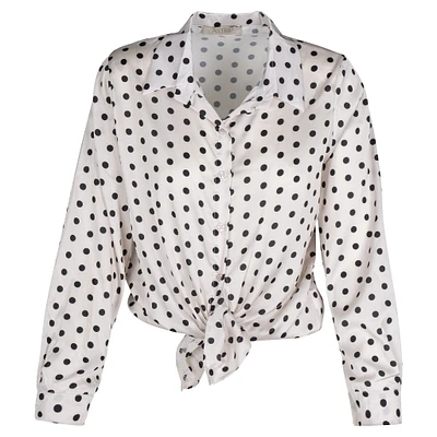 Astrid — Women's Woven Button-Up Shirt Cream Dot