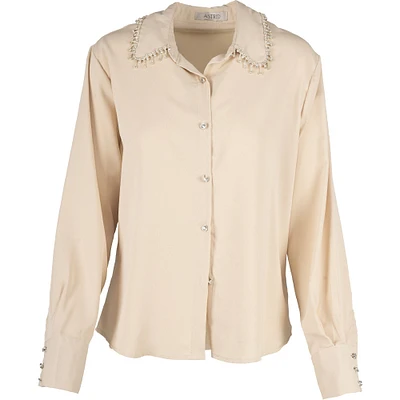 Astrid – Women's Button-Down Woven Shirt Oatmeal