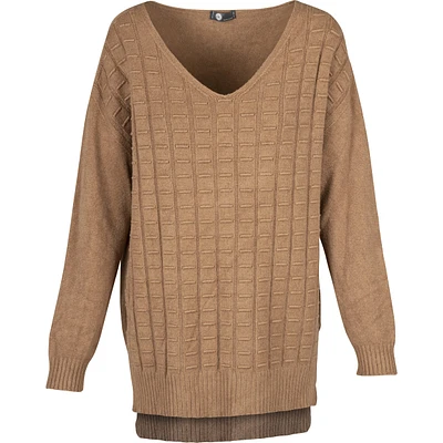 V-Neck Textured Sweater With Dropped Shoulder