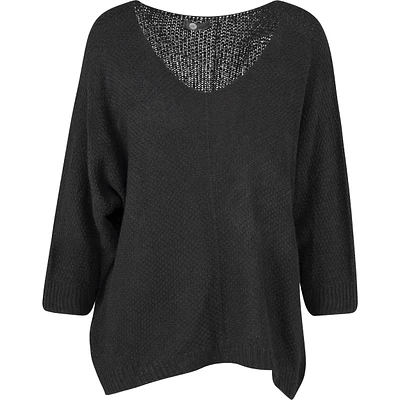 V-Neck Knit Sweater With Dropped Shoulder And Bat-Sleeves