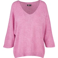 V-Neck Knit Sweater With Dropped Shoulder And Bat-Sleeves