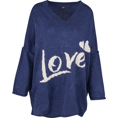 Love Oversized V-Neck Tunic Sweater With Dropped Shoulder