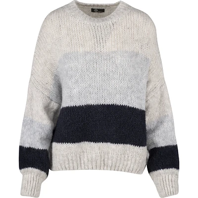 Colour-Blocked Oversized Crew-Neck Sweater With Puffy Sleeves