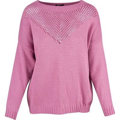 Boat-Neck Sweater With V-Shaped Pointelle Detailing