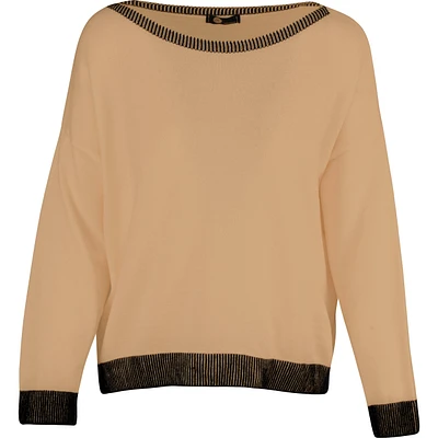 Knit Boat-Neck Sweater With Color-Blocked Hem Detailing