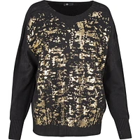 Crew-Neck Sweater With Set-In Long Sleeves And Gold Foil Detailing