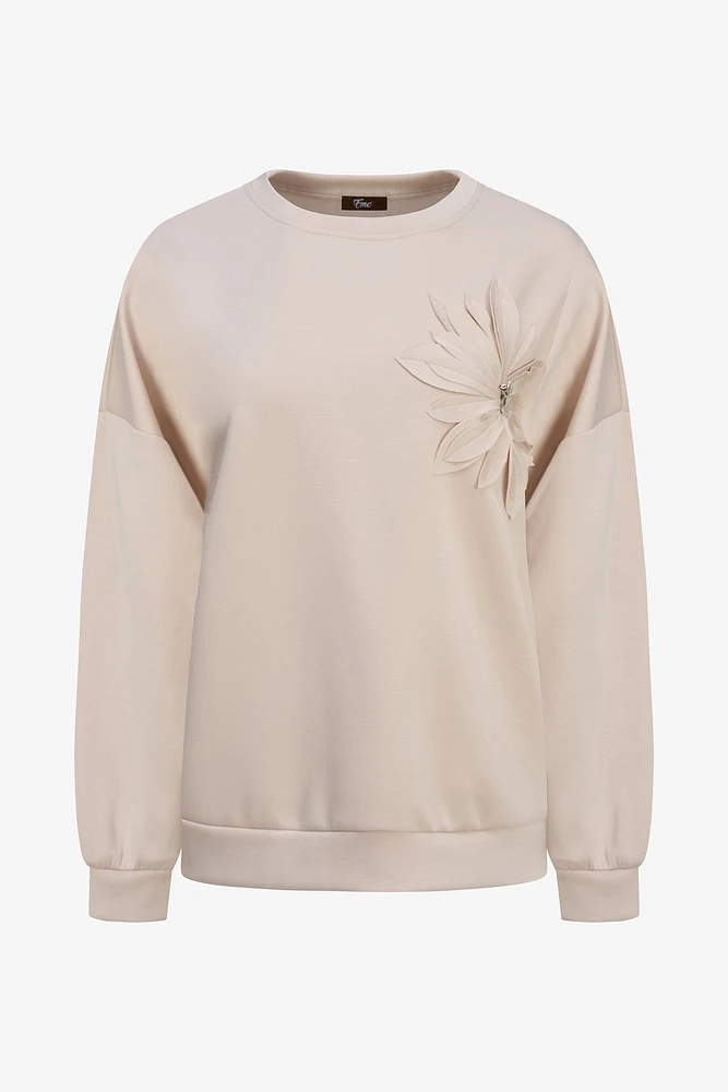 Sweat-shirt beige fleuri | Ema&Carla