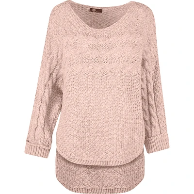 Knit Boat-Neck Sweater With Curved Hi/Low Hemline