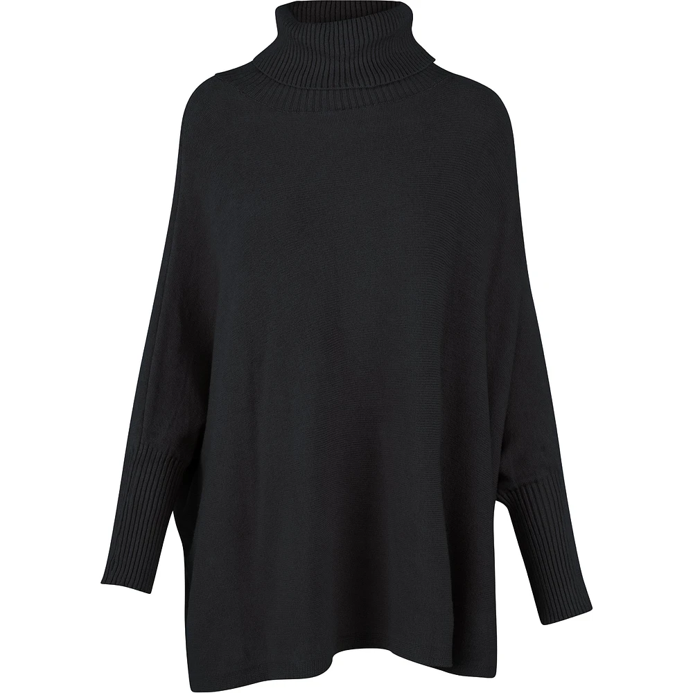 Turtle-Neck Tunic Length Sweater With Long Bat-Sleeves