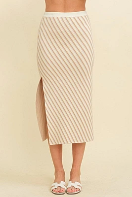 Stripe Side Slit Midi Skirt