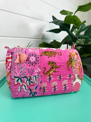 Quilted Makeup Travel Cosmetics Toiletry Bag Pink Patchwork